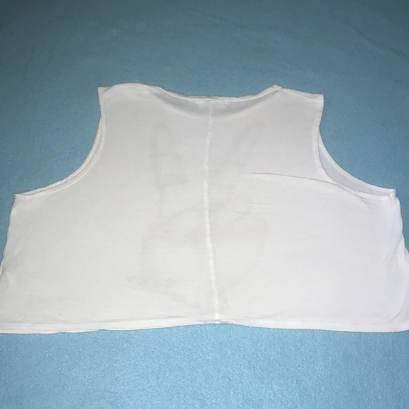 ARAN’S DEN hand peace sign ”flawless” sparkling crop top white semi sheer size L - Picture 3 of 11